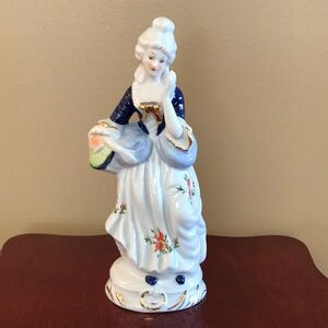 Vintage Victorian Lady with Basket Porcelain Figure 8" Tall